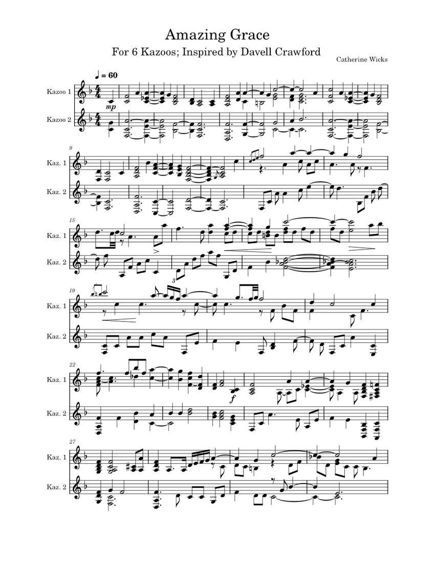 Amazing Grace for 6 Kazoos Sheet music for Kazoo (Solo)
