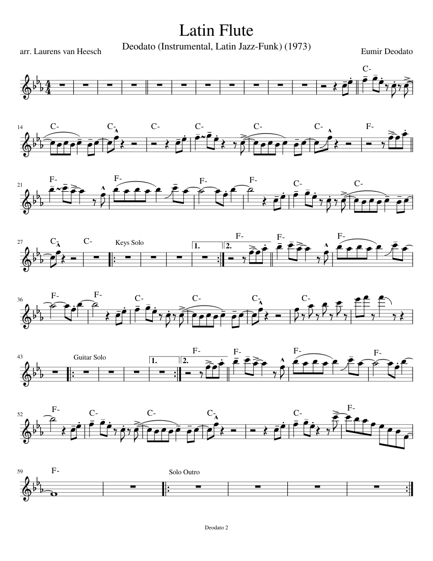 魅惑のラテン LATIN on Flute Deodato - Latin Flute Sheet Music with Chords for Flute (Solo
