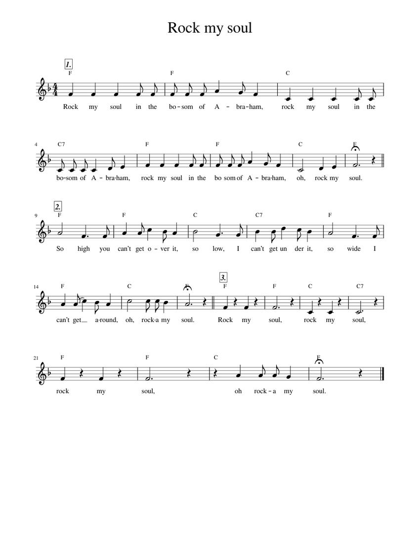 Rock my soul Sheet Music with Chords for Soprano (Solo