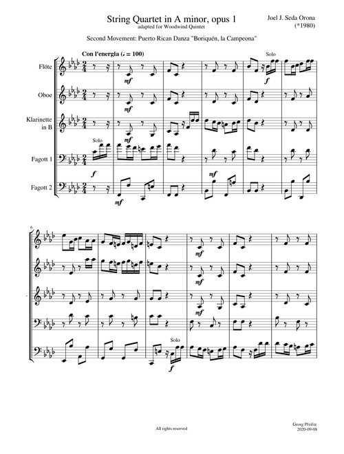 String Quartet in A minor, second movement - Arranged for woodwind quintet by Georg Pfeifer