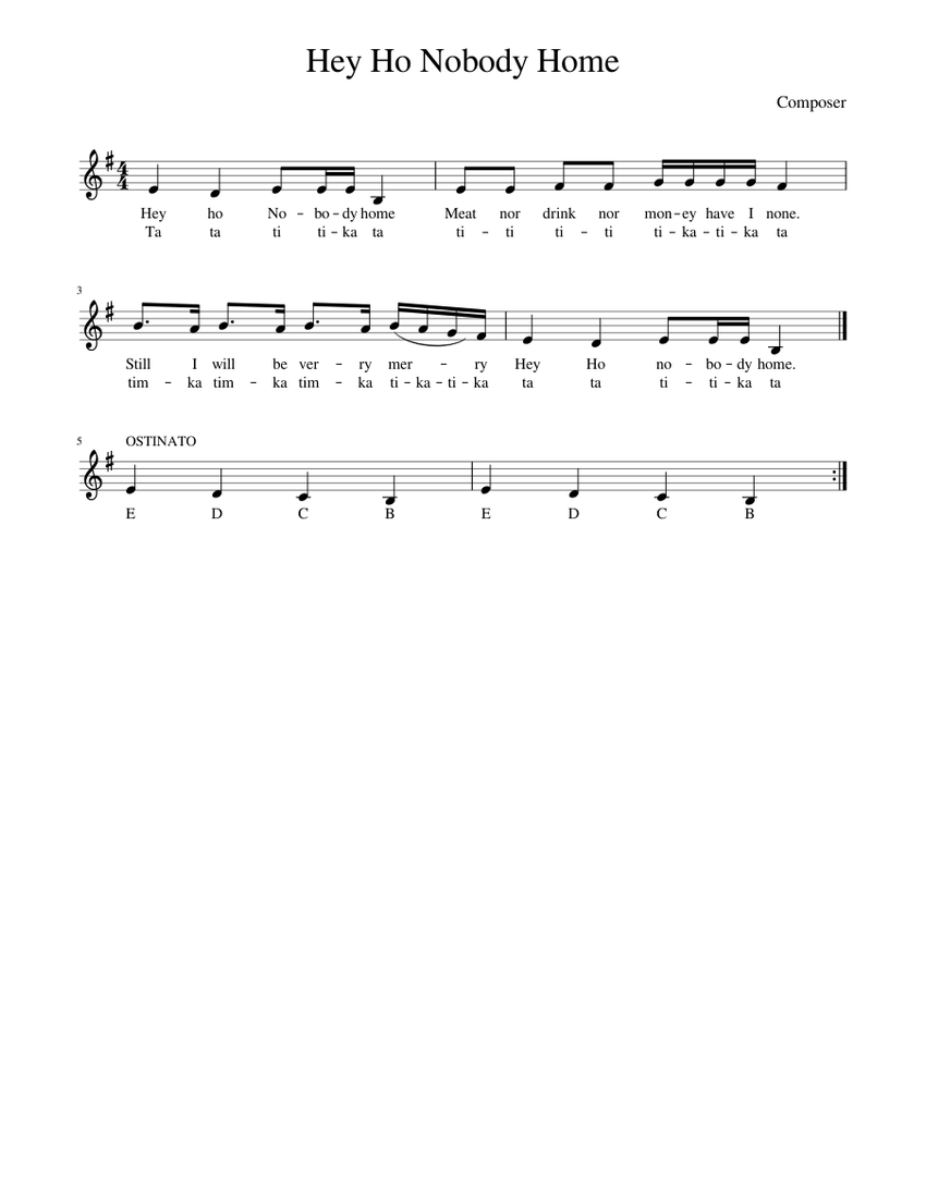 Hey Ho Nobody Home Sheet music for Piano (Solo)
