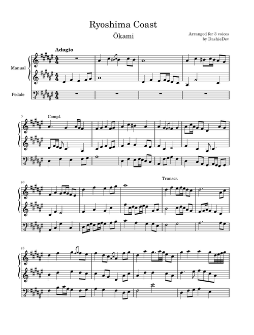 Ryoshima Coast from Okami – Hiroshi Yamaguchi (Arranged for 3 voices Organ)