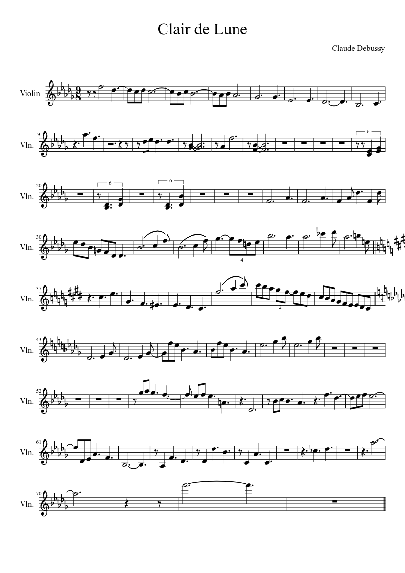 Violino Clair de lune Sheet music for Violin (Solo) | Musescore.com