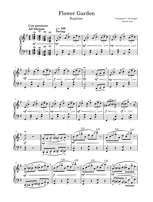 Flower Garden (Ragtime) composed by Janet Lee – janetsmusicpa