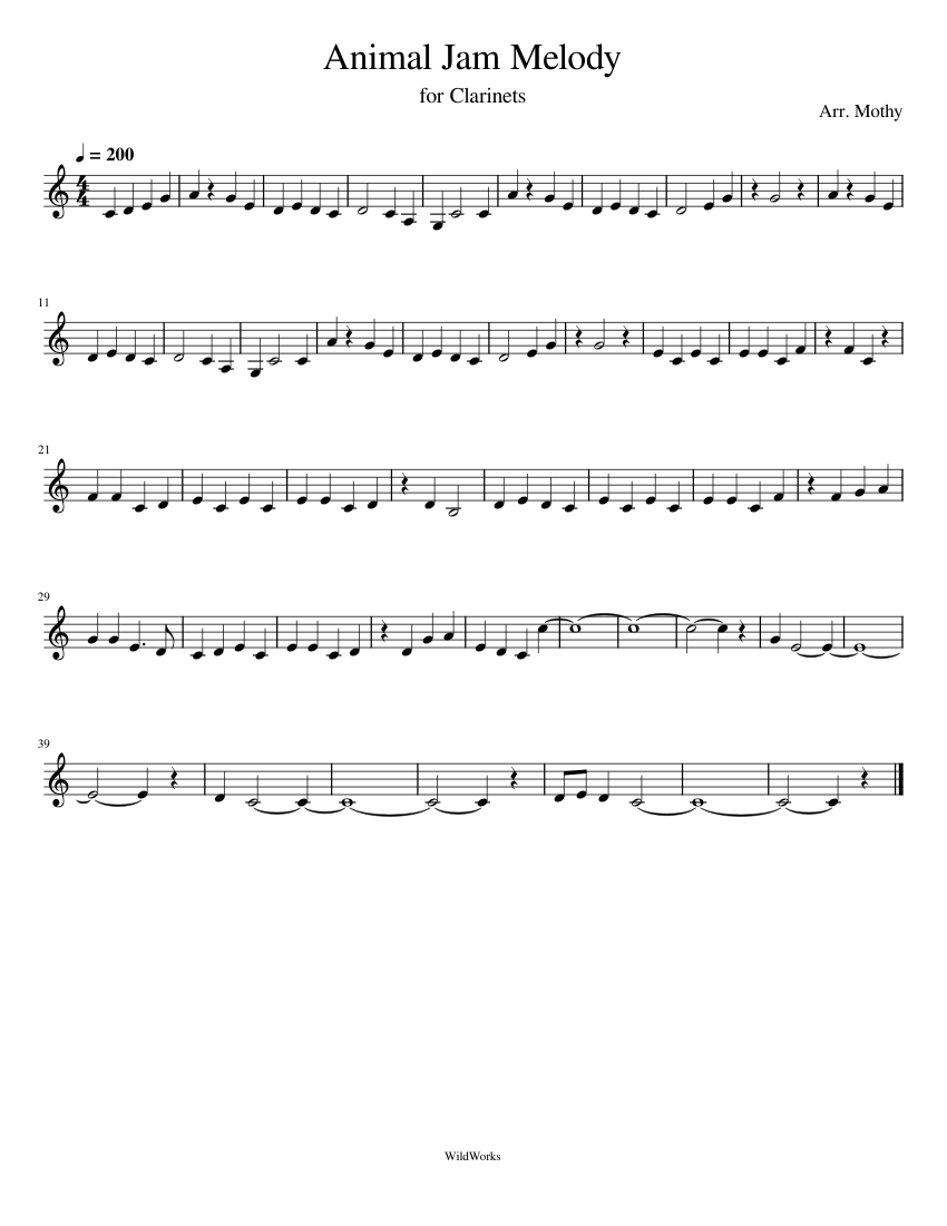 Animal Jam Melody Sheet music for Clarinet in b-flat (Solo) 