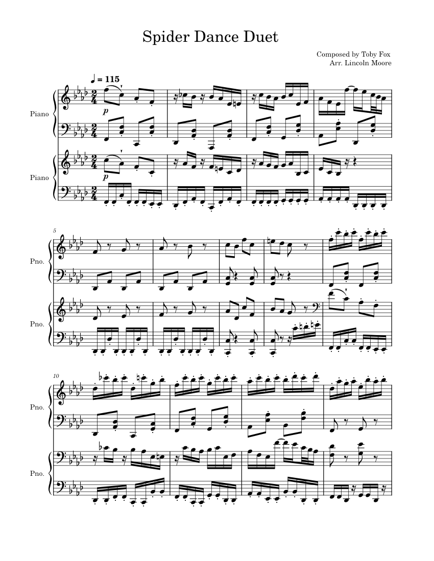 Undertale Spider Dance Piano Duet Arrangement Sheet music for Piano