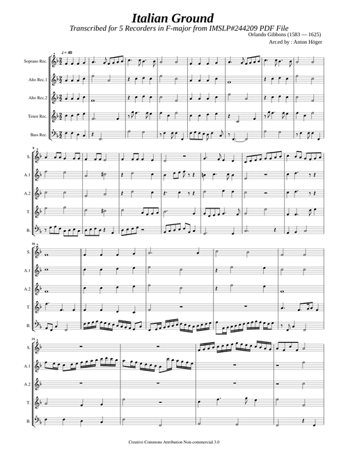 Gibbons, O. _ Italian Ground [5 Recorders]