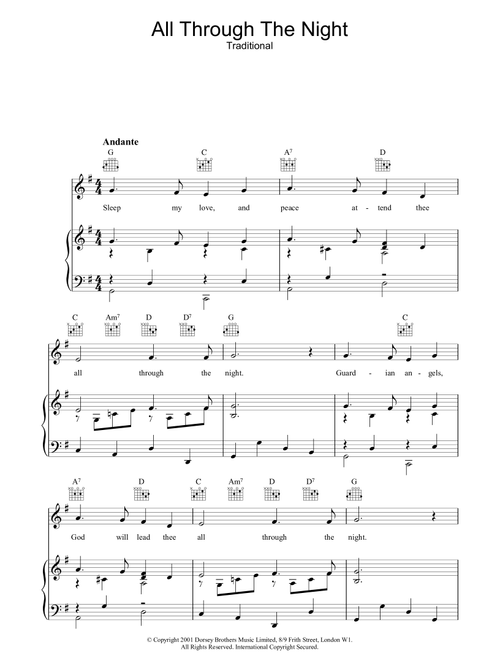 All Through The Night (Chorus Only) - Welsh Folksong (Piano-Vocal-Guitar (Piano Accompaniment))