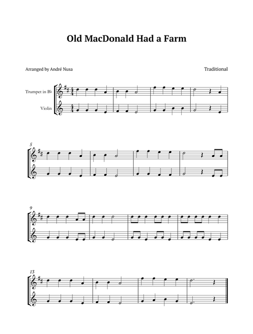 Old MacDonald Had a Farm (Arr. André Nusa) - Traditional (Instrumental Duet)