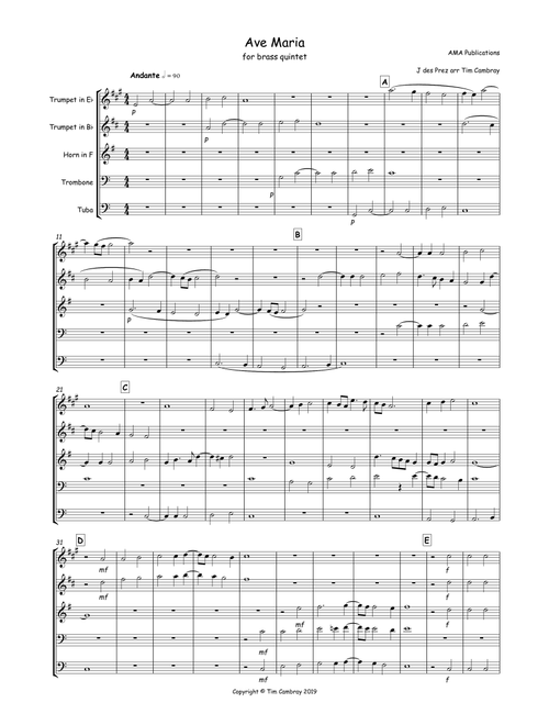 Ave Maria (Arr. Tim Cambray) - J des Prez (Brass Ensemble)