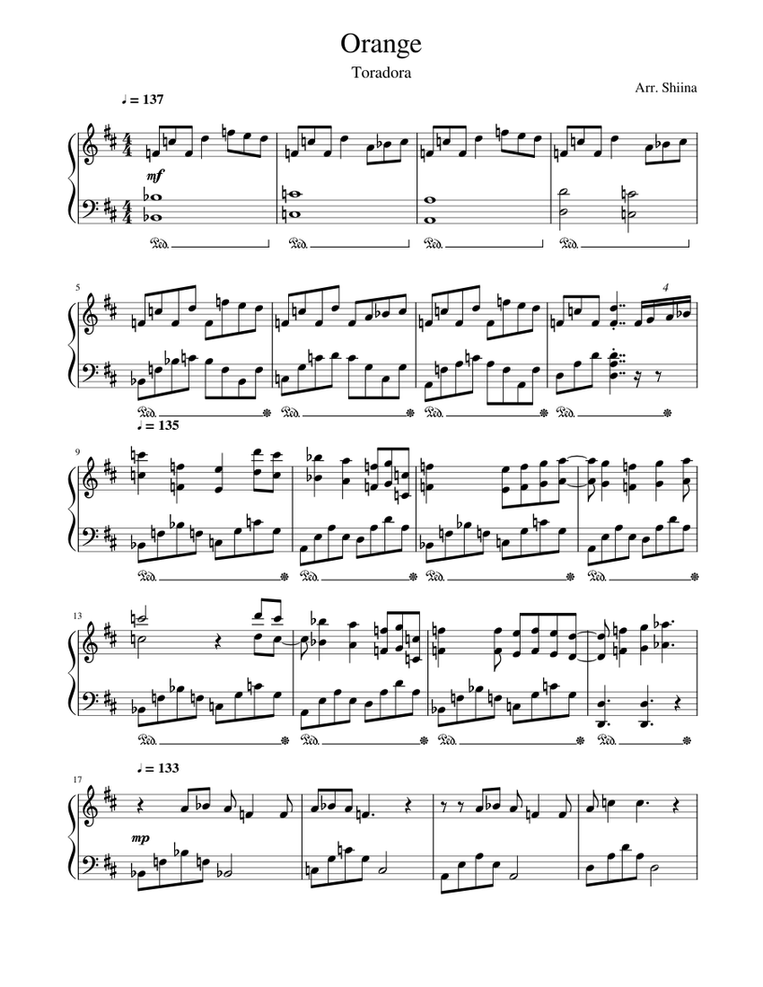 Orange Toradora ED (FULL) Sheet music for Piano (Solo)