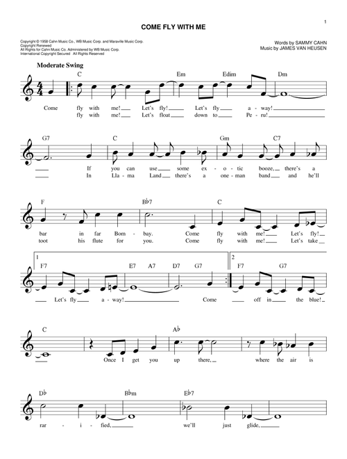 Come Fly With Me - Frank Sinatra (Easy Lead Sheet - Fake Book)