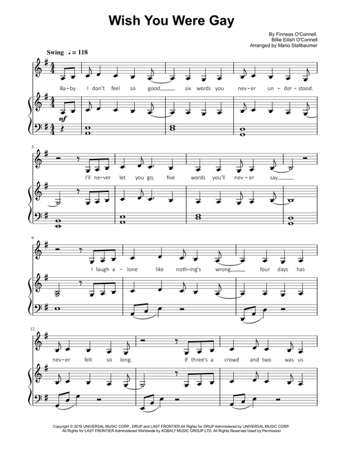 Wish You Were Gay (Arr. Mario Stallbaumer) - Billie Eilish (Piano Vocal)