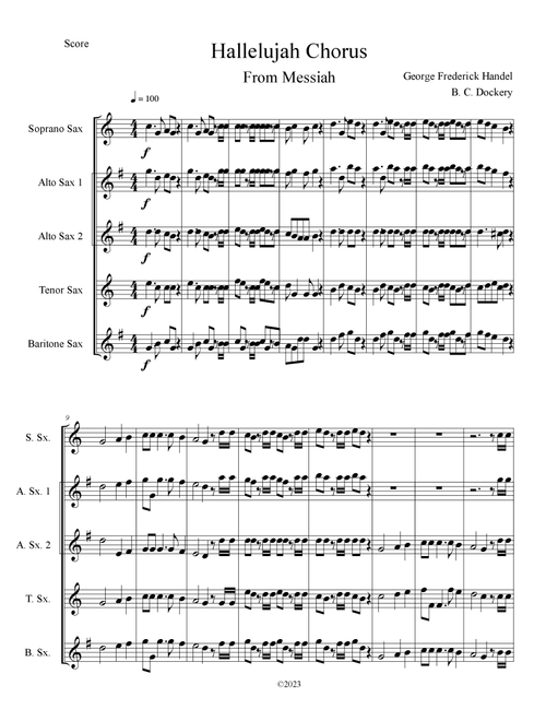 Hallelujah Chorus from Messiah (Sax Quintet) (Arr. B. C. Dockery) - George Frederick Handel (Woodwind Ensemble)