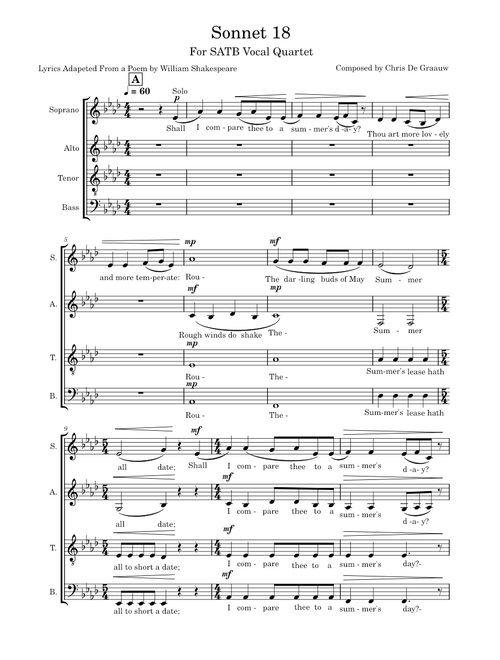 Sonnet 18, Poem By William Shakespeare Arranged for SATB - Original Composition - Chris De Graauw