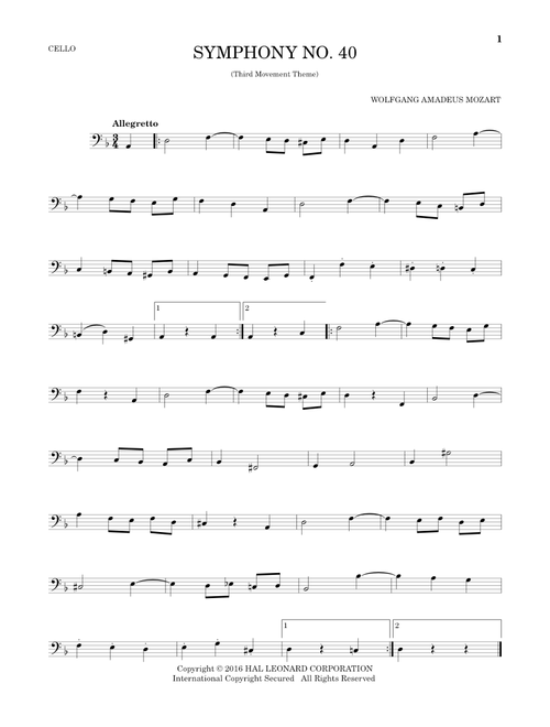 Symphony No. 40 In G Minor, Third Movement ("Minuet") - Wolfgang Amadeus Mozart (Cello Solo)