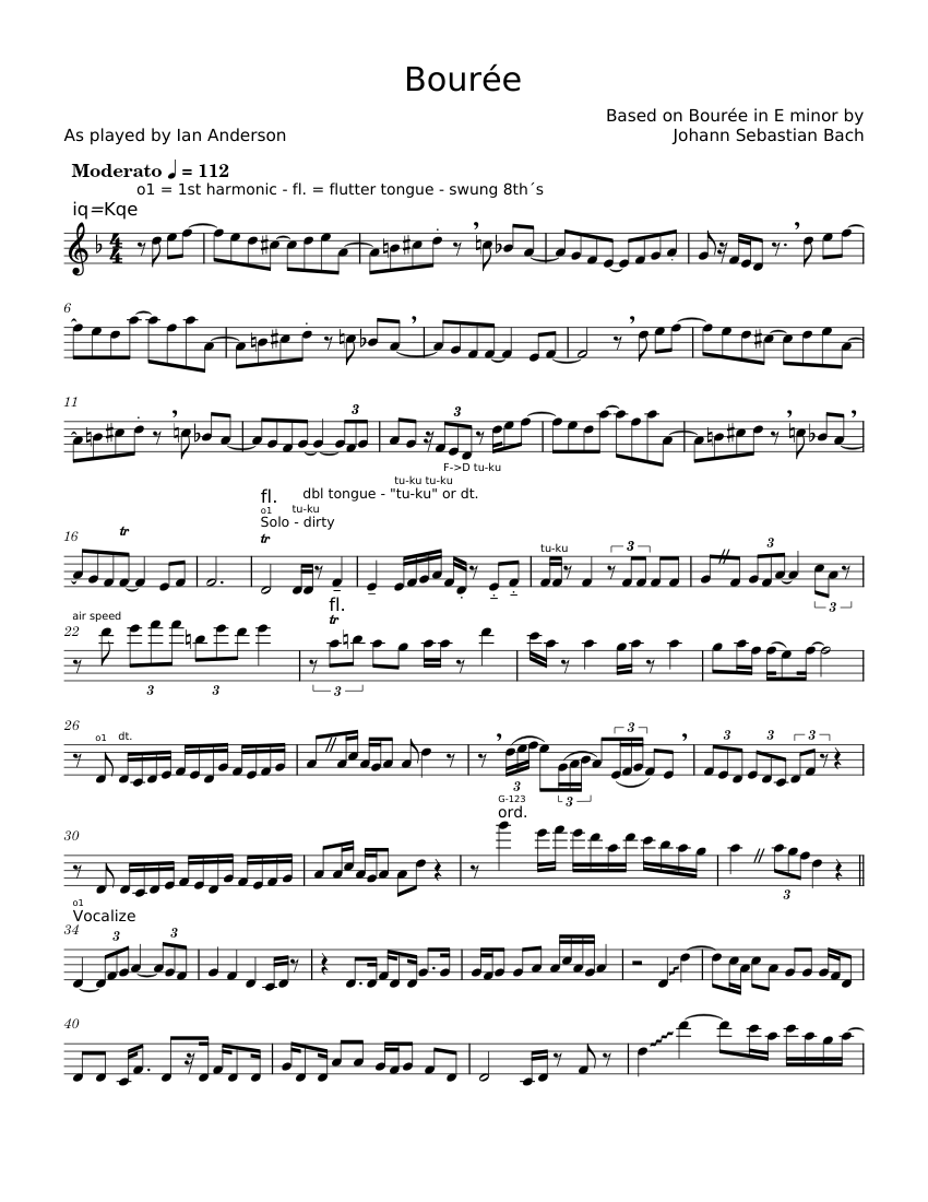 Bourée Ian Anderson Jethro Tull Sheet music for Flute (Solo)