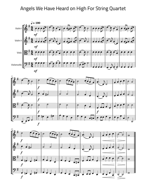 Angels we have heard on high – Misc Christmas For String Quartet (Easy for Beginners)
