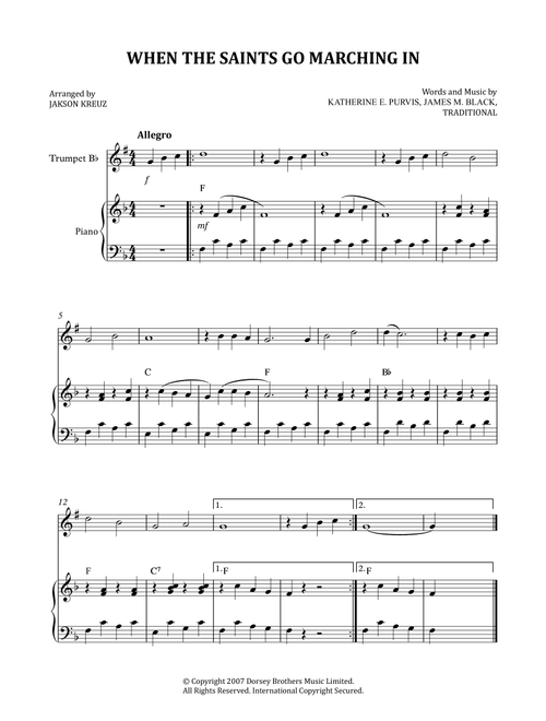 WHEN THE SAINTS GO MARCHING IN (Arr. Jakson Kreuz) - Louis Armstrong (Trumpet and Piano)
