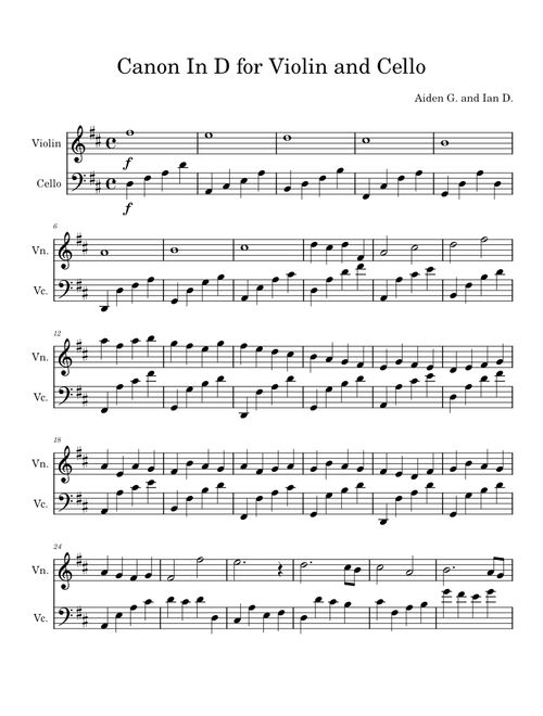 Canon In D for Violin and Cello