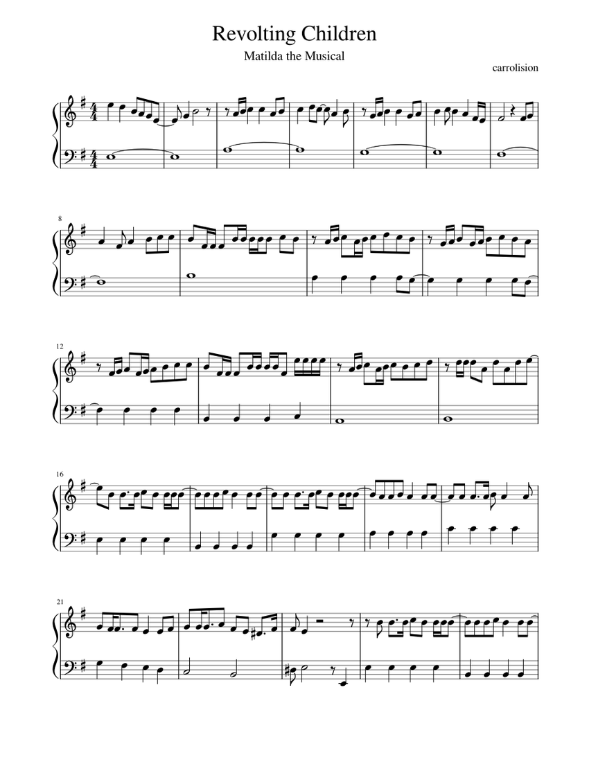 Revolting children Matilda Revolting_Children Sheet music for Piano