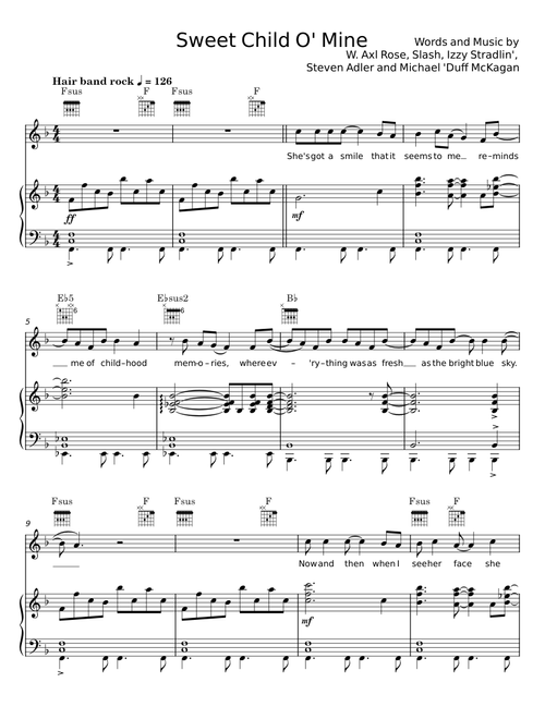 Sweet Child o' Mine - W Axl Rose;Steven Adler;Sgt Almiro