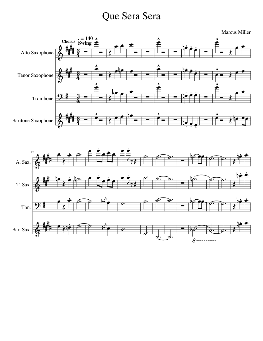 Que Sera Sera Sheet Music for Trombone, Saxophone alto, Saxophone tenor