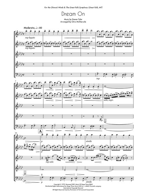 Dream On (Arr. Christopher Mothersole) - Aerosmith (Small Ensemble)