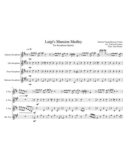 Luigi's Mansion Medley - For Sax Quartet