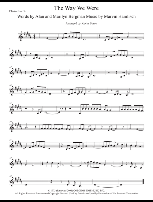 The Way We Were (Arr. Kevin Busse) - Barbra Streisand (Clarinet Solo)