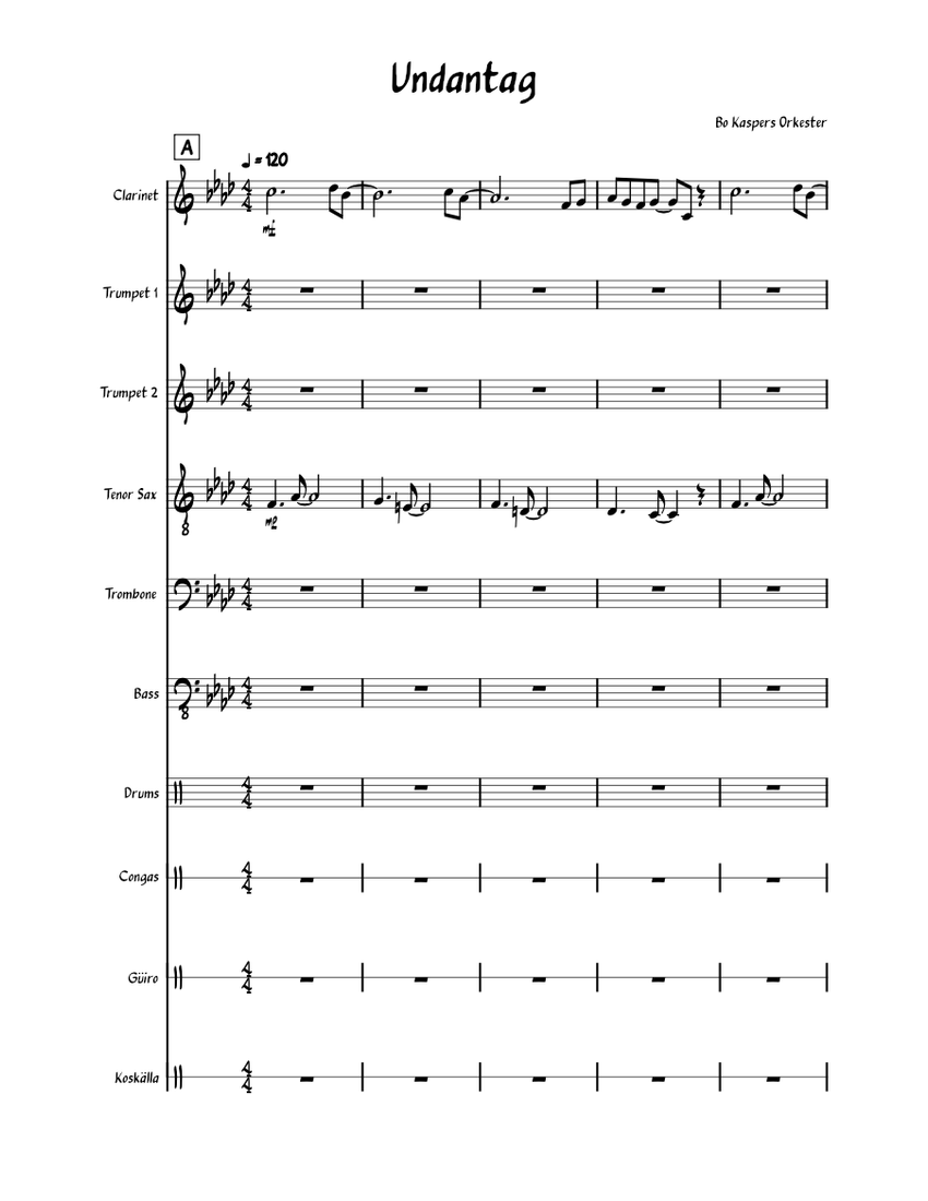 Undantag Bo Kaspers Orkester Sheet music for Trombone, in b