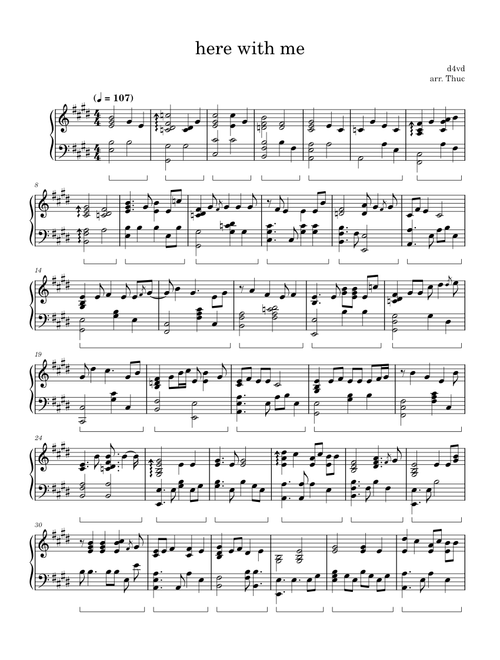 Here with me – d4vd (Piano Solo)