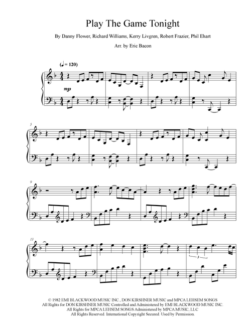 Play The Game Tonight (Arr. Eric Bacon) - Kansas (Piano Solo)
