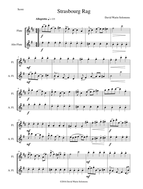 Strasbourg Rag for flute and alto flute - David Warin Solomons (Flute Solo)