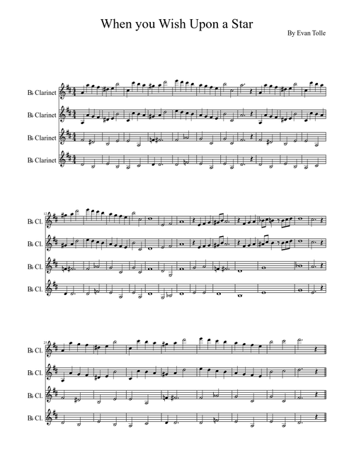 When You Wish Upon a Star Clarinet Quartet