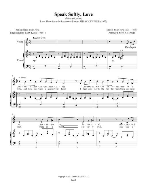 Speak Softly Love (Arr. Scott S. Stewart) - Lawrence Kusik, Nino Rota (Piano Vocal)