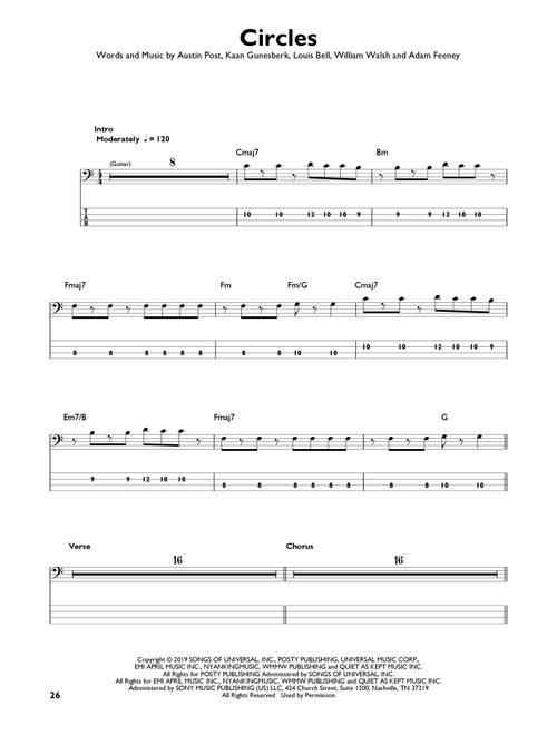 Circles - Post Malone (Easy Bass Tab)