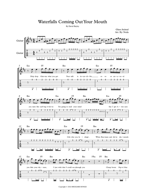 Waterfalls Coming Out Of Your Mouth (Arr. Arr. Neda) - Glass Animals (Guitar Tab)