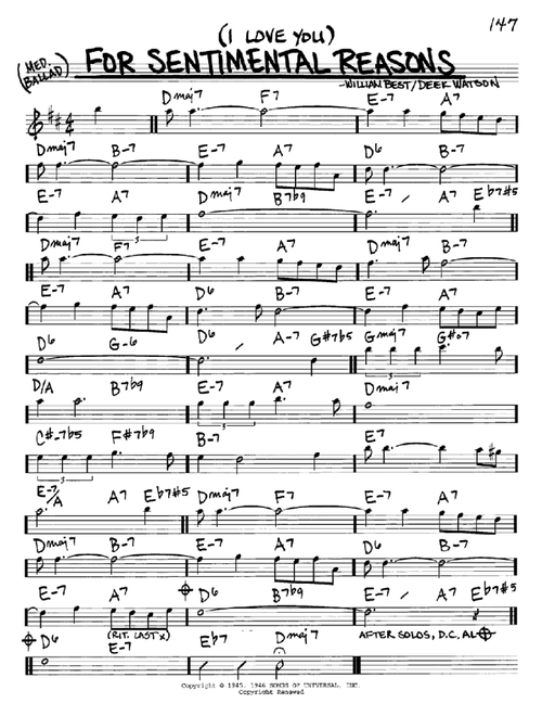 (I Love You) For Sentimental Reasons - Nat King Cole (Real Book - Melody-Chords)