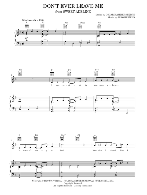 Don't Ever Leave Me - Jerome Kern (Piano-Vocal-Guitar)