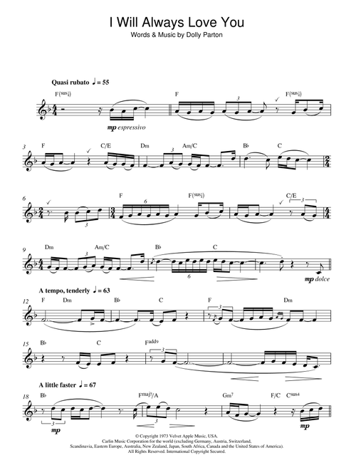 I Will Always Love You - Whitney Houston, Dolly Parton (Alto Sax Solo)