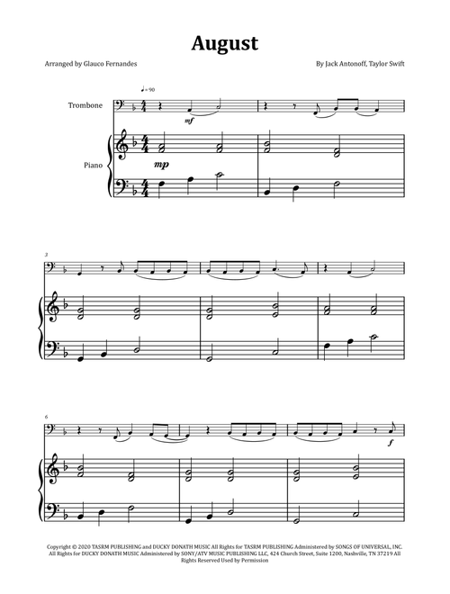 August (Arr. Glauco Fernandes) - Taylor Swift (Trombone and Piano)