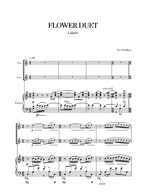 Léo Délibes - Flower Duet (C Major) (for Oboe, Violin and Piano) (Arr. Cadenza Editions) (Instrumental Duet)
