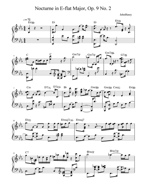Nocturne in E-flat Major, Op. 9 No. 2 - Chopin (Easy Piano Arrangement) (Arr. JohnHenry) - Frédéric Chopin (Piano Solo)