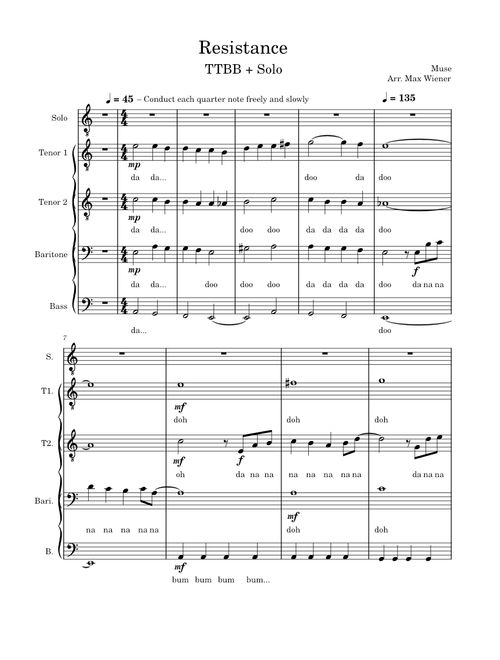 Resistance (Muse) TTBB + Solo