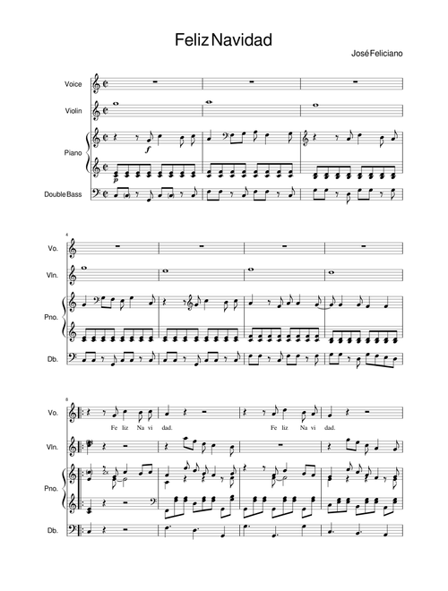 José Feliciano: Feliz navidad  (for piano, violin, bass and voice)