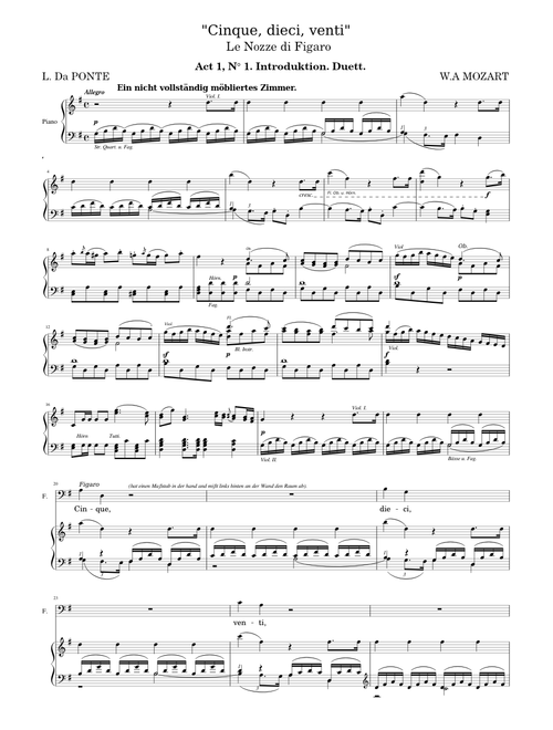 Cinque, dieci, venti - Le Nozze di Figaro - W.A. Mozart - Piano