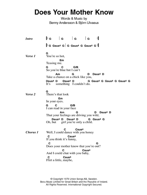 Does Your Mother Know - ABBA (Guitar Chords-Lyrics)
