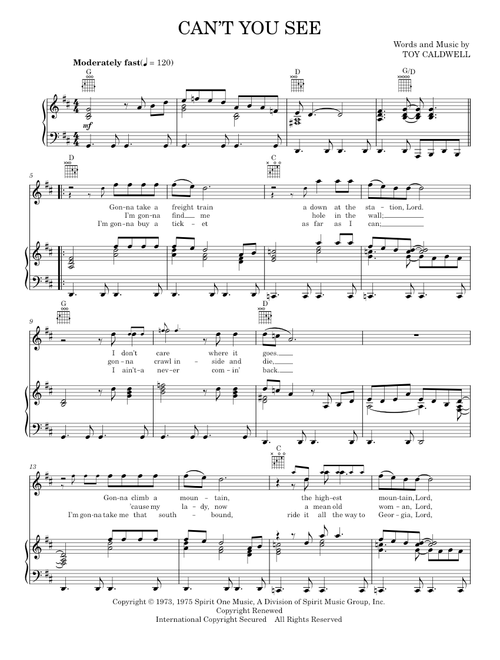 Can't You See - The Marshall Tucker Band (Piano-Vocal-Guitar)