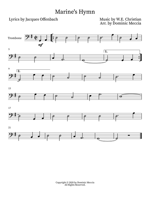 Marine's Hymn (Arr. Dominic Meccia) - Jacques Offenbach (Trombone Solo)